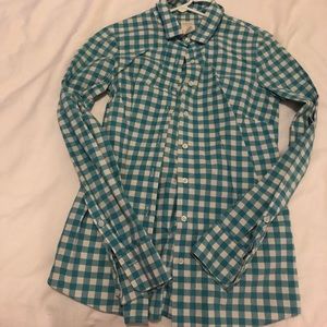 JCrew turquoise gingham button-down